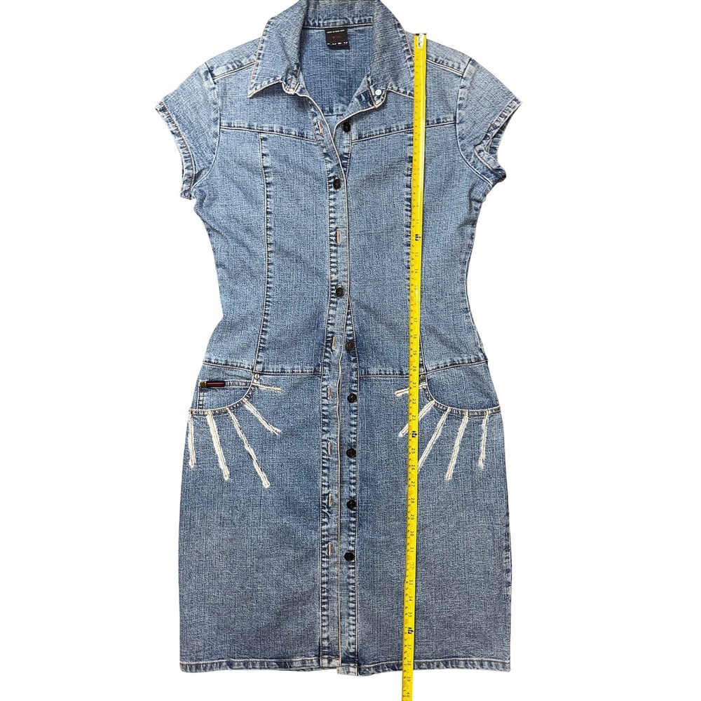 FUBU Vintage 90s Denim Mini Dress Light Wash Button Front Short Sleeve Blue - Picture 5 of 11